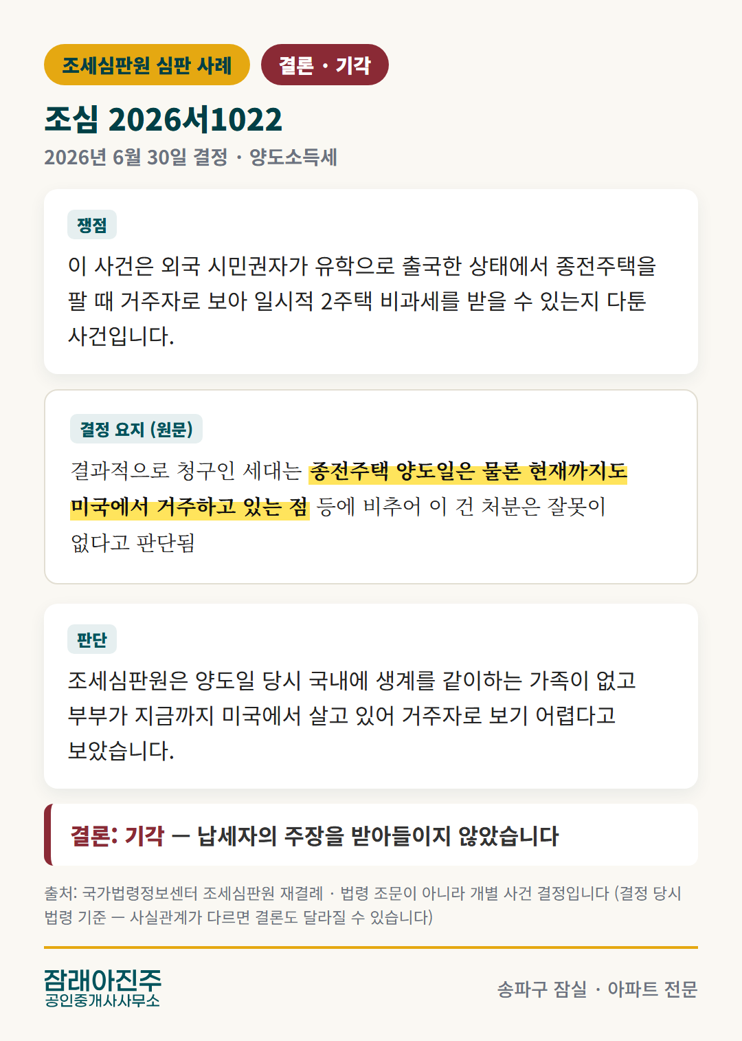 조심 2026서1022 결정 요지 (조세심판원)